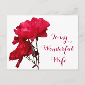 Carte Postale Romantique Happy Valentine rouge fleurs de rose fl