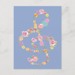 Carte Postale romantique musique florale treble clef sur la séré