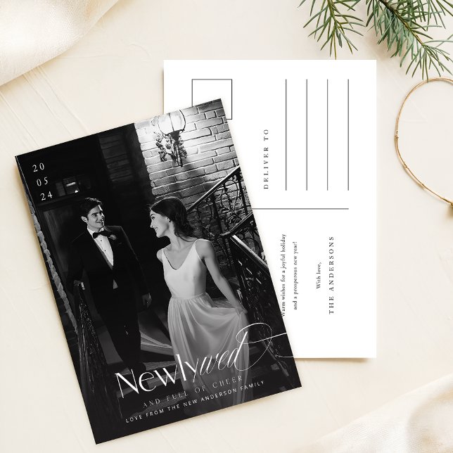 Carte Postale Romantique Noël de photo de nouveaux mariés en noi (Créateur téléchargé)