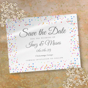 Carte Postale Romantique Rainbow Confetti Enregistrer la date
