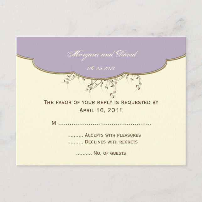 Carte postale Romantique violet et ivoire RSVP (Devant)