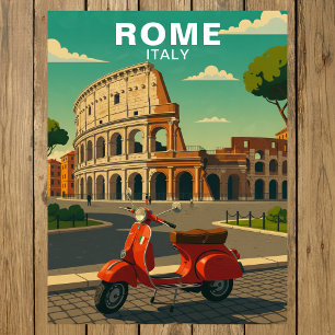 Carte Postale Rome Italie Colosseum Antique & Scooter Rétro