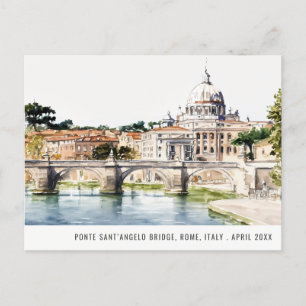 Carte Postale Rome Italie Rivière Tibre Aquarelle Italien Voyage