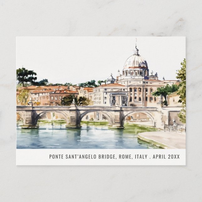 Carte Postale Rome Italie Rivière Tibre Aquarelle Voyage Italien (Devant)
