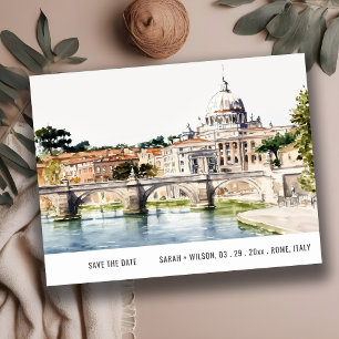 Carte Postale Rome Italie Tibre Rivière Aquarelle Enregistrer La