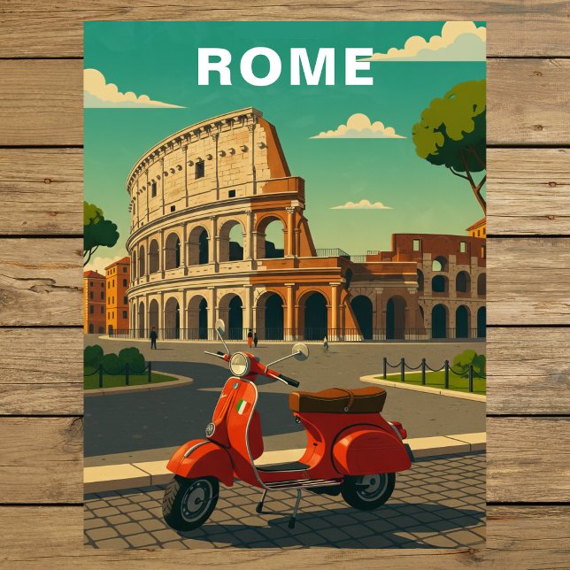Carte Postale Rome Italy Ancient Colosseum & Vintage Scooter (Rome Italy Ancient Colosseum & Vintage Scooter Postcard
)