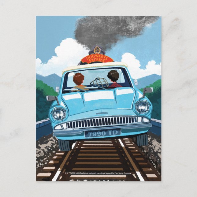 Carte Postale Ron & HARRY POTTER™ en voiture volante pour Poudla (Devant)
