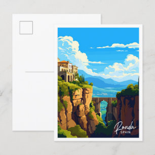 Carte Postale Ronda Espagne Art Travel illustration Vintage