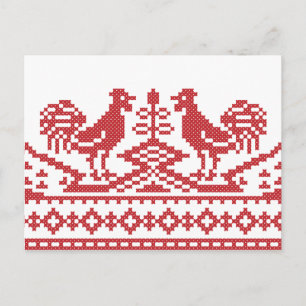 Carte Postale Rooster cross-stitch