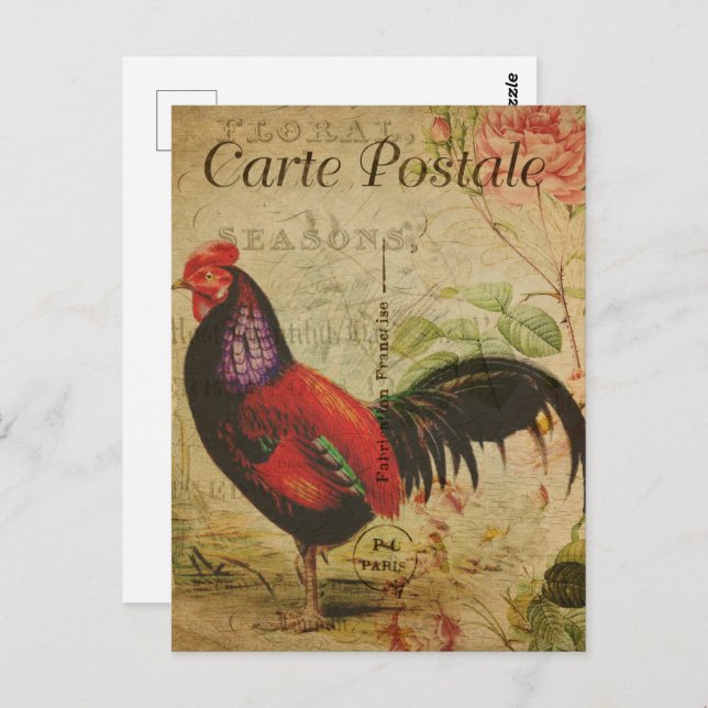 Carte Postale Rooster rouge vintage (Devant / Derrière)
