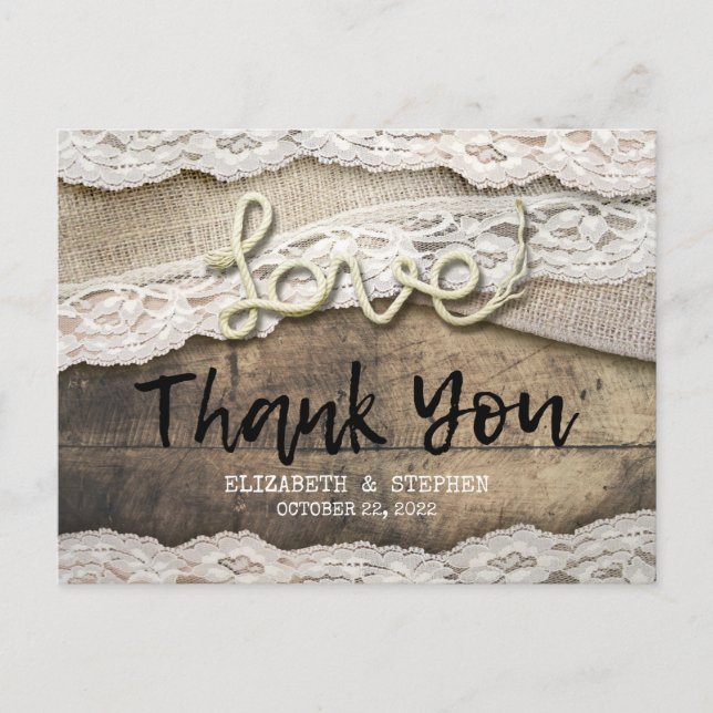Carte Postale Rope d'amour rustique Burlap Mariage de dentelle M (Devant)