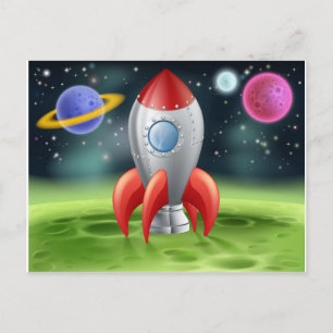 Carte Postale Roquette spatiale de dessin sur la planète Alien