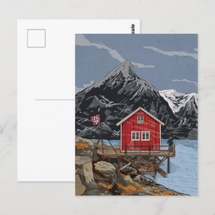Carte Postale Rorbu Lofoten Bergen Norvège Illustration du paysa