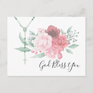 Carte Postale Rosaire catholique Roses religieux Floral Dieu bén