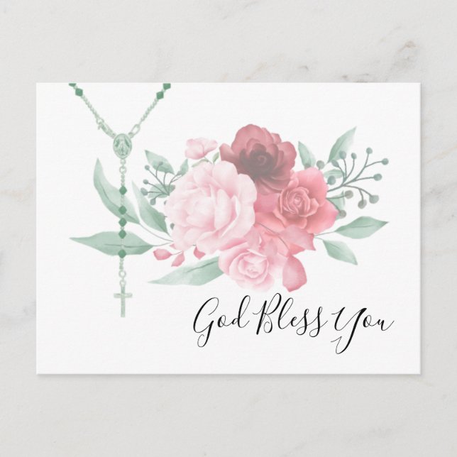 Carte Postale Rosaire catholique Roses religieux Floral Dieu bén (Devant)