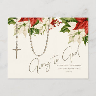 Carte Postale Rosary Christmas Poinsettias Joyeux Noël