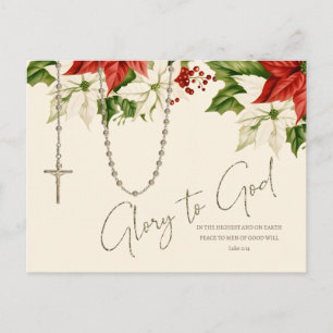 Carte Postale Rosary Christmas Poinsettias Joyeux Noël