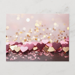 Carte Postale rose and golarts hearts on golgold