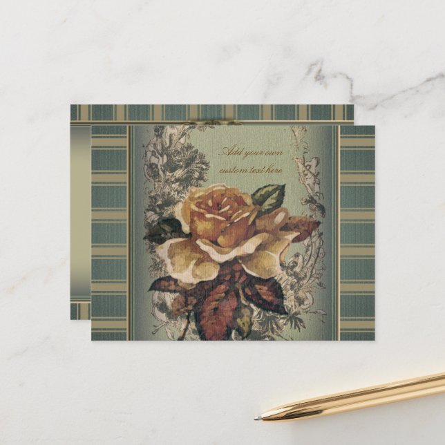 Carte Postale Rose antique (bleu) Personnalisé (Devant/Arrière en situation)