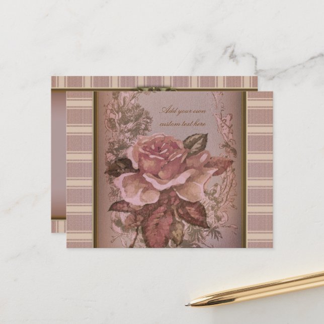 Carte Postale Rose antique (rose) Personnalisé (Devant/Arrière en situation)
