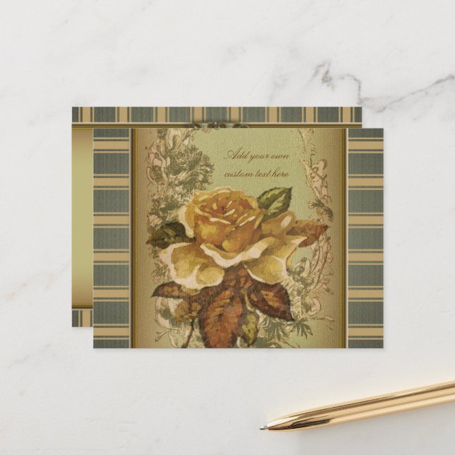 Carte Postale Rose antique (vert) Personnalisé (Devant/Arrière en situation)