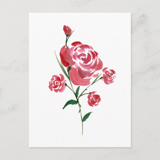 Carte Postale Rose Aquarelle complexe (Devant)