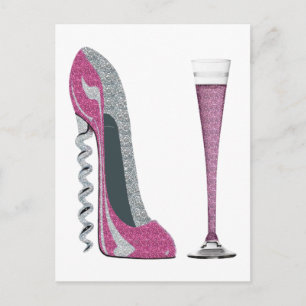 Carte Postale Rose, Argent Étincelle Corkvis Stiletto Art
