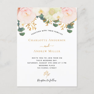 Carte Postale Rose blanc floral or vert mariage