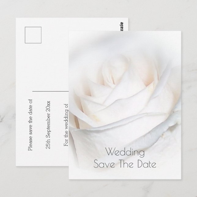 Carte Postale Rose blanche Mariage personnalisé Enregistrer la d (Devant / Derrière)