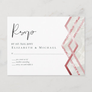 Carte Postale Rose budget Gold Foil Look Mariage géométrique