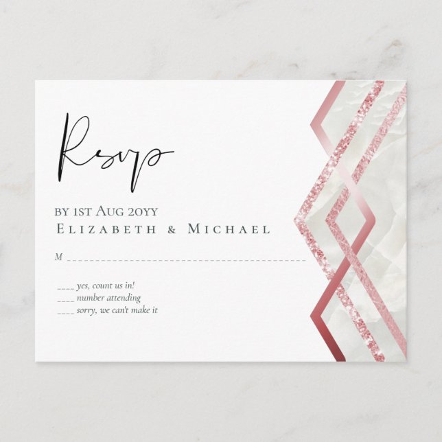 Carte Postale Rose budget Gold Foil Look Mariage géométrique (Devant)