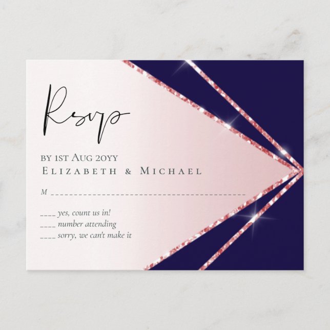 Carte Postale Rose budget Gold Foil Look Mariage géométrique (Devant)