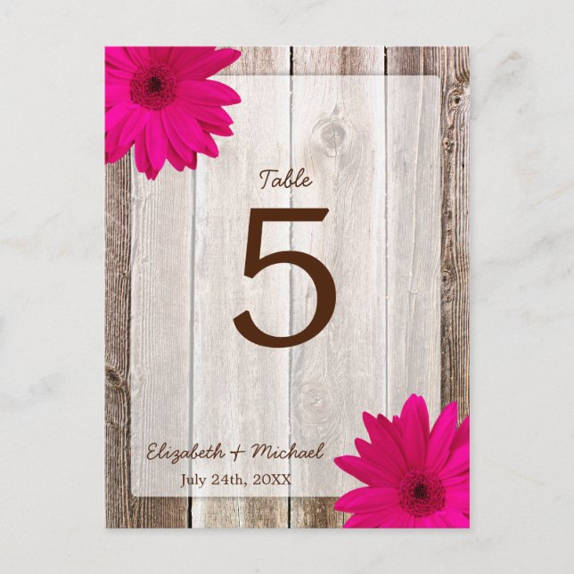 Carte Postale Rose Daisy Rustic Barn Wood Mariage Numéro de tabl (Devant)