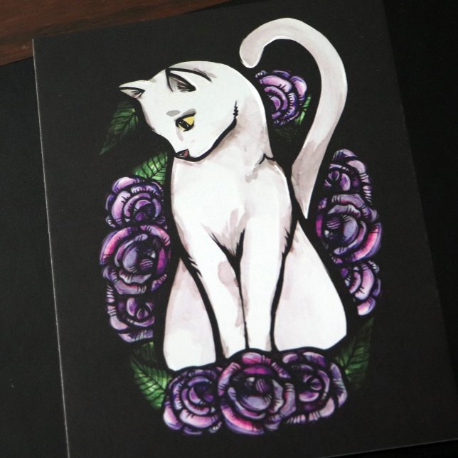 Carte Postale Rose de chat blanc rose violet (Créateur téléchargé)