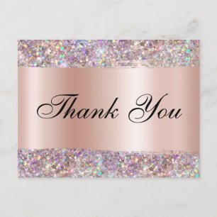 Carte Postale Rose de Parties scintillant Holo  Gold Foil Merci