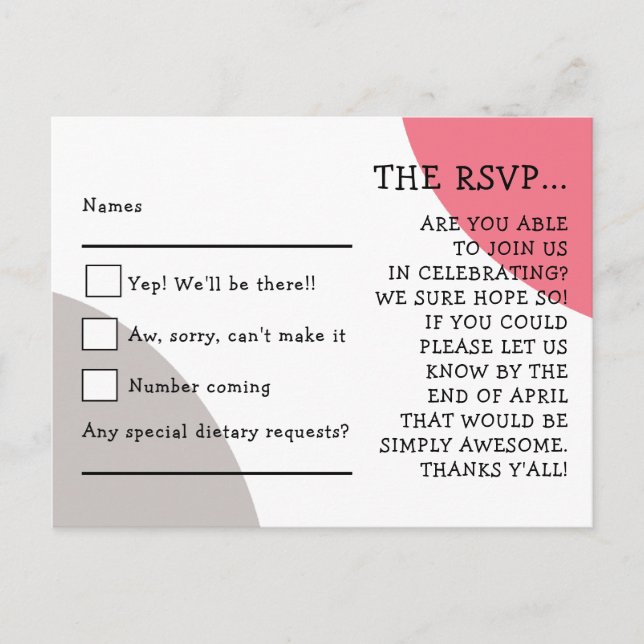 Carte Postale Rose de typographie rose gris mariage RSVP (Devant)
