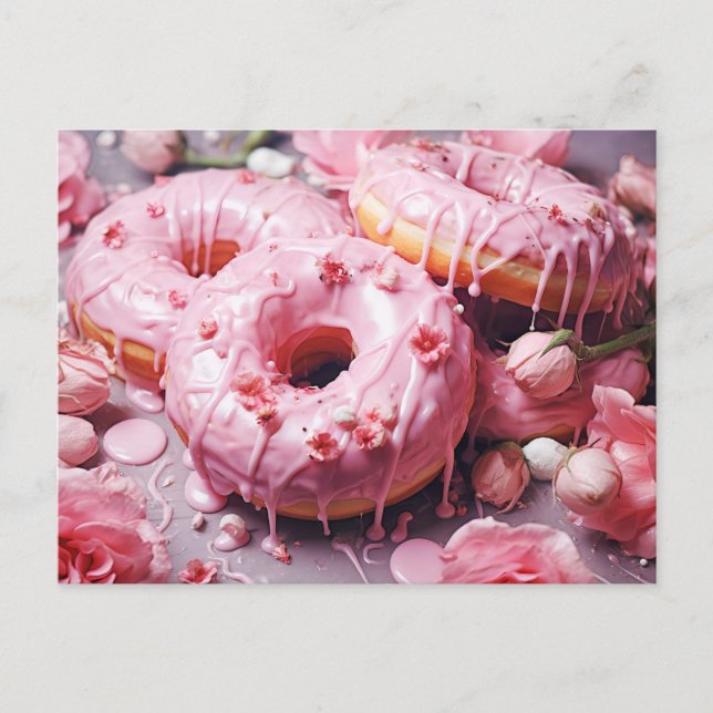 Carte Postale rose Délicieux beignet avec glaçure à sucre, vue d (Devant)