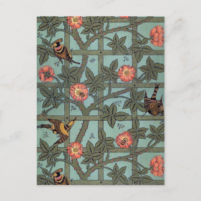 Carte Postale Rose d'Escalades et petit oiseau, William Morris (Devant)