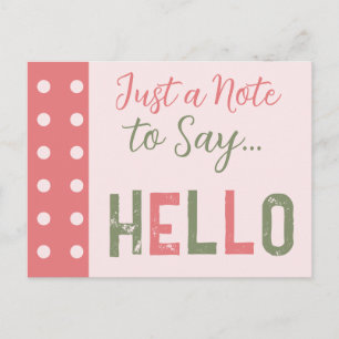 Carte Postale Rose et vert juste une note pour dire bonjour