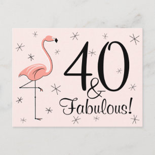 Carte postale rose flamant "40 ans et fabuleux !"
