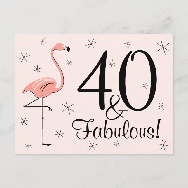 Carte postale rose flamant "40 ans et fabuleux !" (Devant)