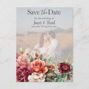 Carte Postale Rose Floral Eucalyptus Enregistrer la date Photo