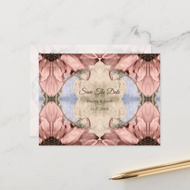 Carte Postale Rose floral Mariage d'aquarelle rose pâle (Devant/Arrière en situation)