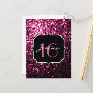 Carte Postale Rose foncé faux brillant paillettes scintillent Sw