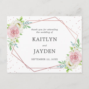 Carte Postale Rose géométrique chic Gold Foil Mariage floral