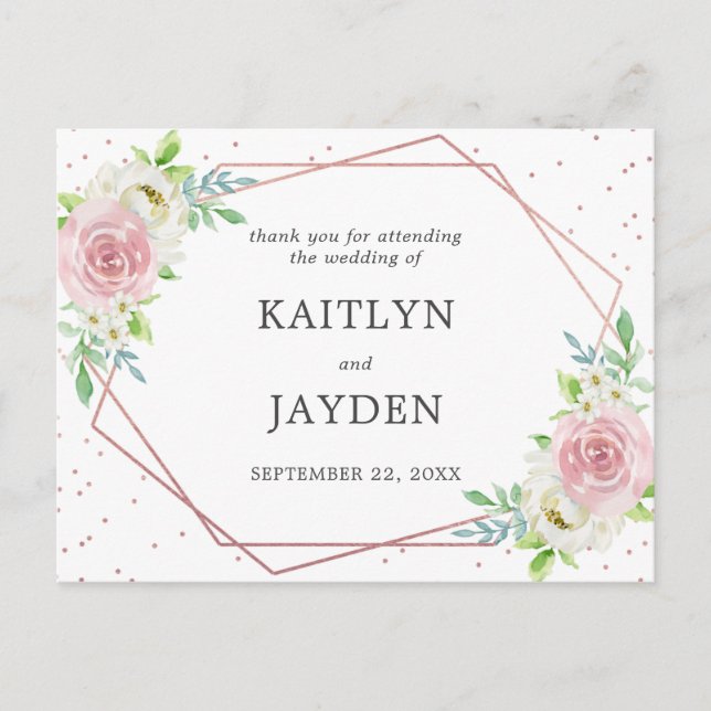Carte Postale Rose géométrique chic Gold Foil Mariage floral (Devant)