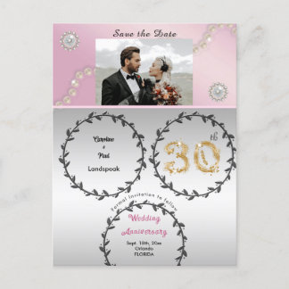 Carte Postale Rose Gold & 30th Pearls Anniversaire Enregistrer l