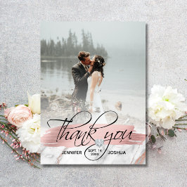 Carte Postale Rose Gold Brush Stroke Mariage Merci | 2 PHOTO