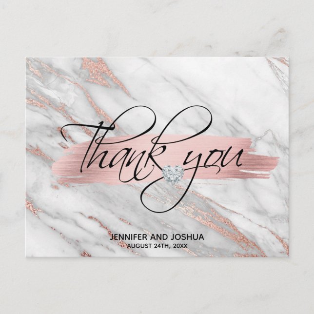 Carte Postale Rose Gold Brush Stroke Mariage Merci | PHOTO (Devant)