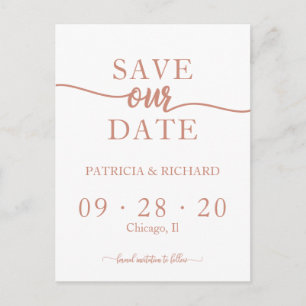 Carte Postale Rose Gold Calligraphie Mariage Enregistrer La Date